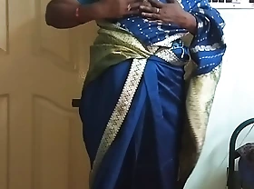 des indian horny cheating tamil telugu kannada malayalam hindi wife vanitha wearing blue diagonal saree  showing big boobs increased by shaved pussy excite hard boobs excite nip fretting pussy masturbation