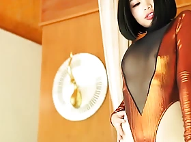 Japanese Teen Girl Niko in Transparent Leotard and Shiny Pantyhose