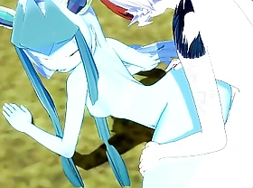 Pokemon Hentai Floccose Yiff 3D - Glaceon handjob plus fucked by Cinderace in all directions creampie