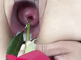 Way-out female inserting nettles into cervix and shlong flowers